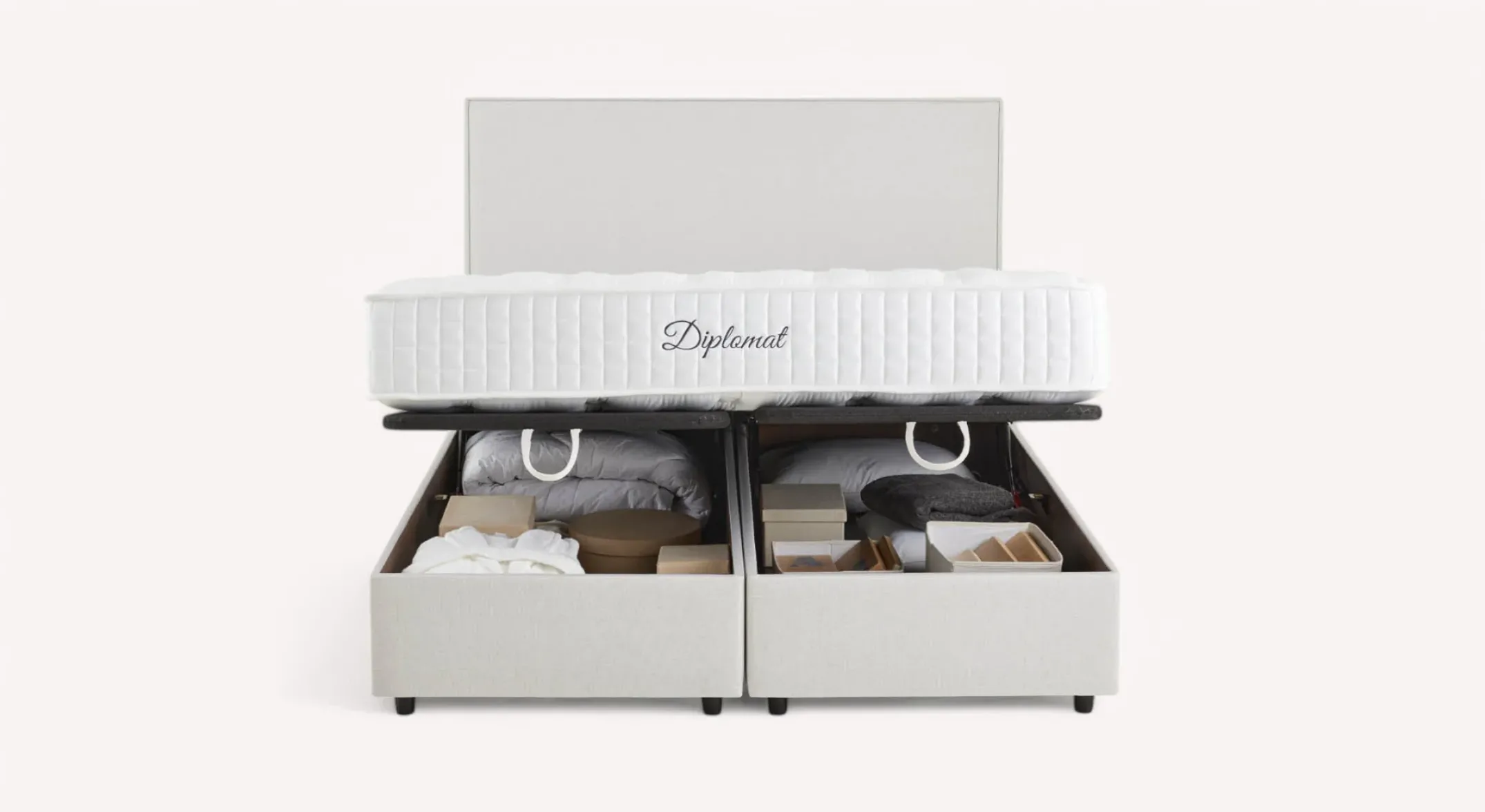 Pack lit coffre, matelas et tête de lit NINA